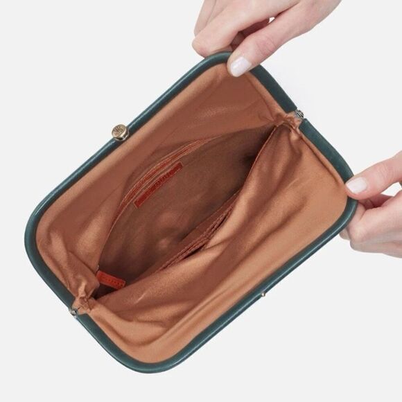 HOBO LAUREN CLUTCH LEATHER WRISTLET WALLET Sage Henna Luxury Leather, NWT - Picture 6 of 15